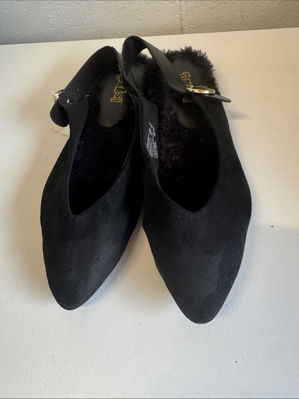 Black Pointed Slingback Flats with Buckle